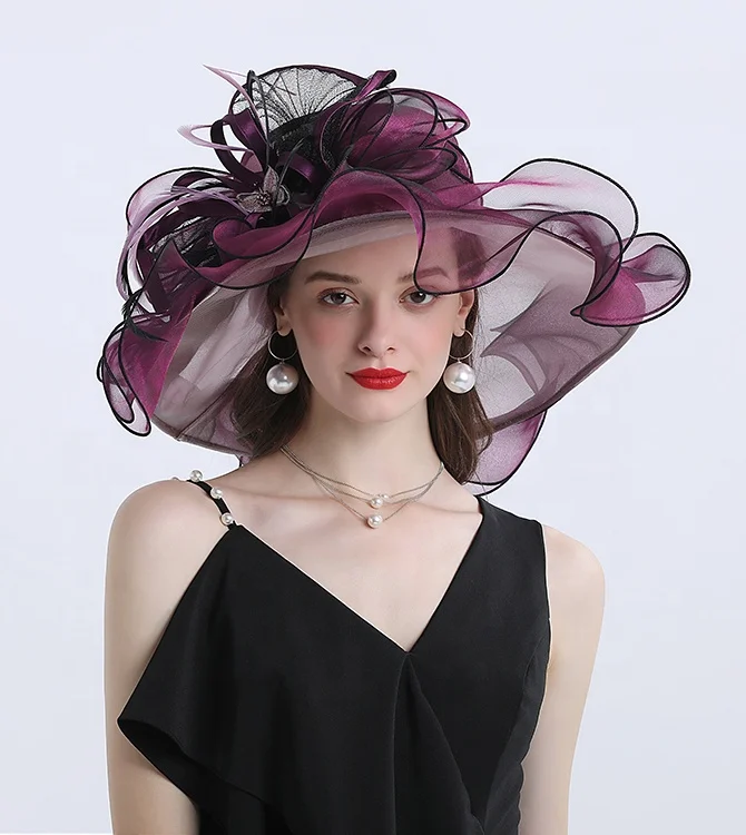 2022 Decoration new design pretty female Kentucky derby church hats organza party hats horse racing hats