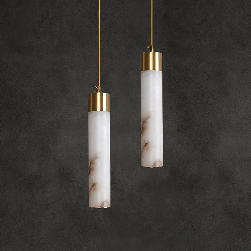 Nordic Modern Minimalist Style Interior Decoration Stairs Kitchen Island Hotel Dining Cylinder Alabaster Chandeliers Pendant