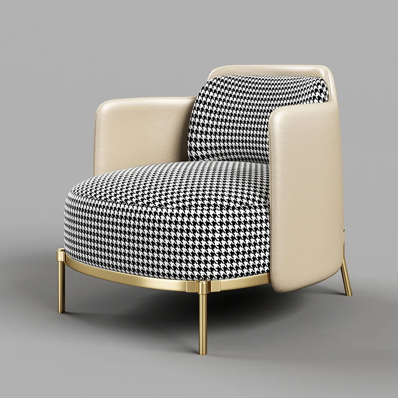 Nordic Home Furniture Light Luxury Hotel Sofa Chairs Modern Solid Wood  Living Room Fabric leather Lounge Single Chairs