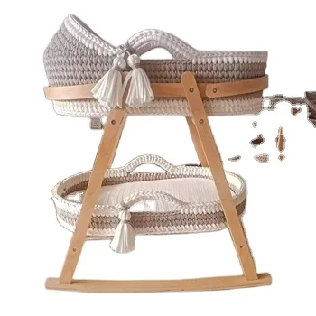 ENWEI wholesale baby rope moses basket cotton clothes crochet baby changing basket with foam pad