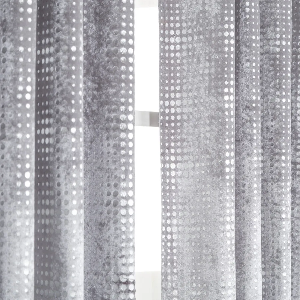 High ceiling 3D metallic printed velvet curtain silver shinning dot warm keep blind shade eyelets curtain
