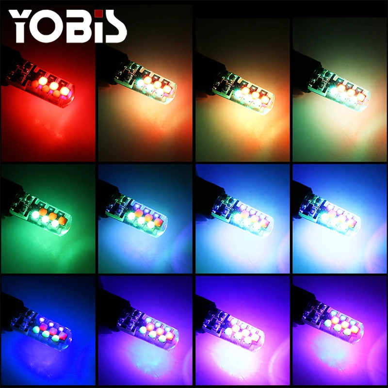 Yobis Latest COB 12 Chips Silicon Memory Function Reading Light Bulb T10 LED RGB with Remote Controller
