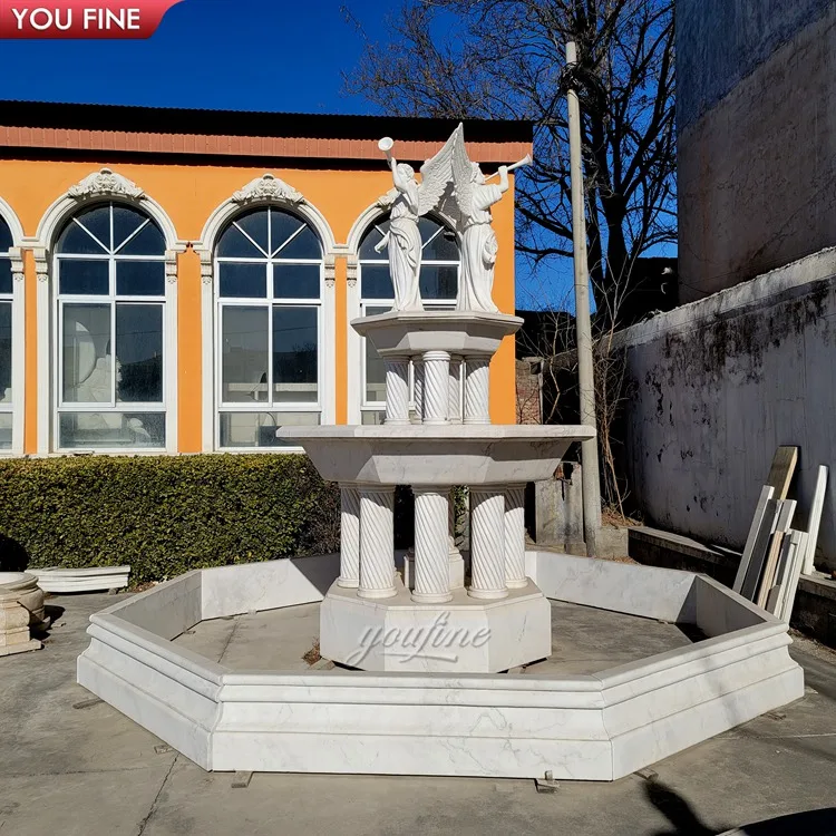 Large Garden Decor Antique Stone Carving White Marble Fountain Round Outdoor