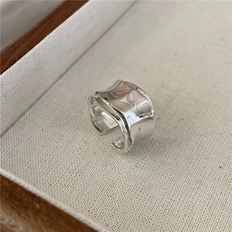 Irregular Heavy Folds Convex Surface Personality European and American S925 Sterling Silver Rings