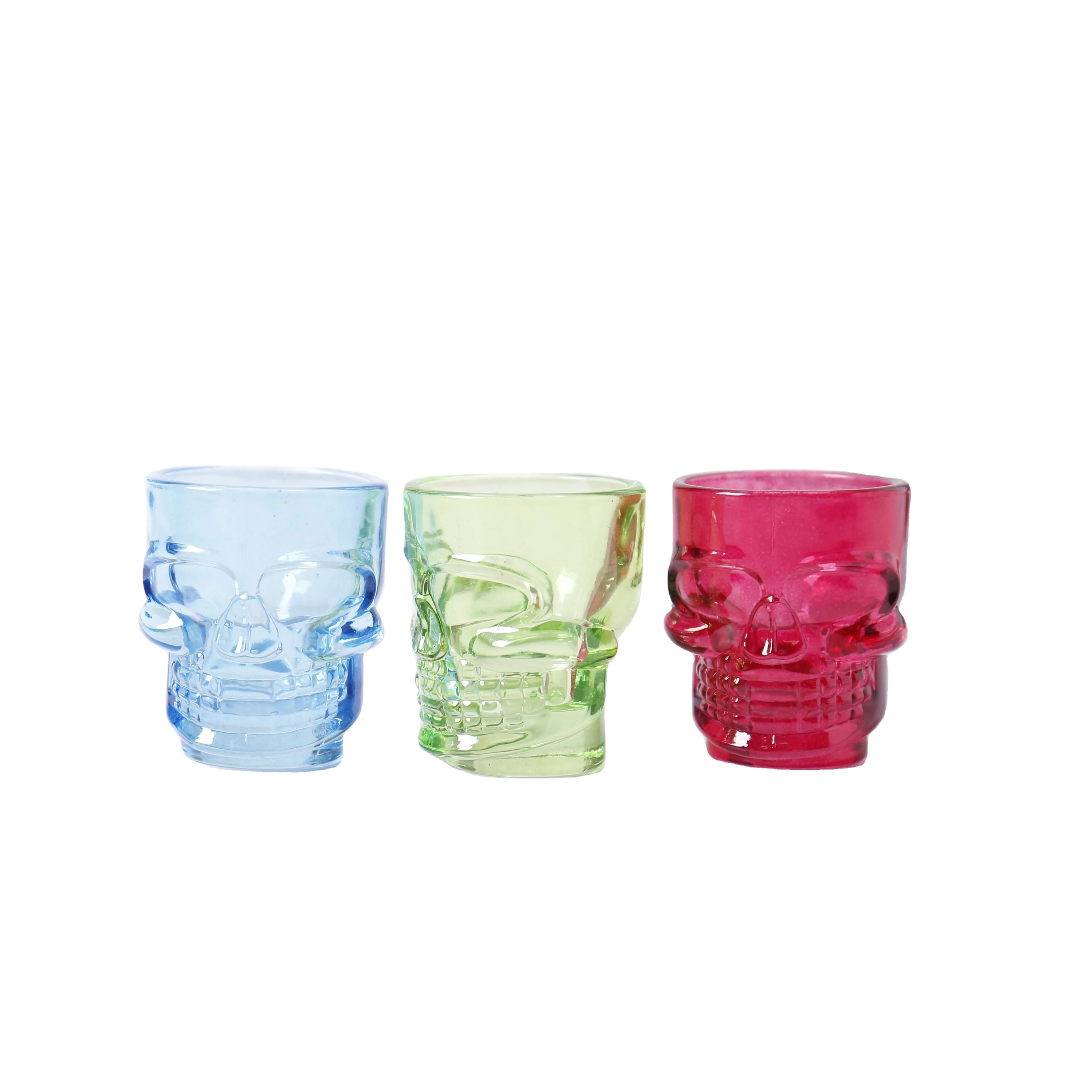 Custom color 1.5oz 45ml clear whisky vodka  glass cup skull shaped shot glass set for gift bar party