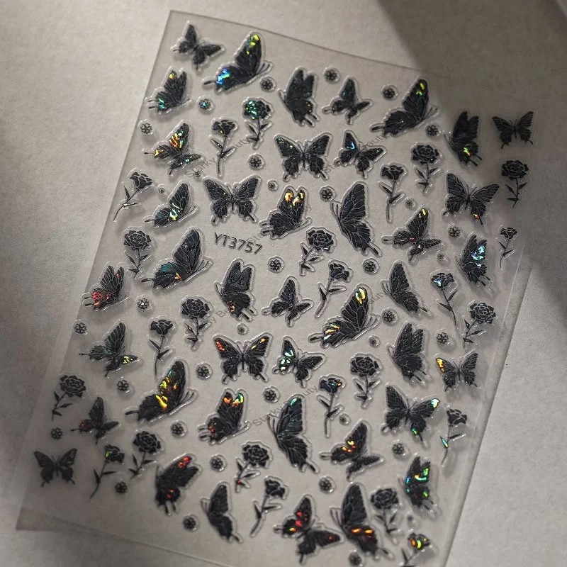 low price thin and tough white flower handmade nail stickers 2d Butterfly Foot Nail Art Stickers