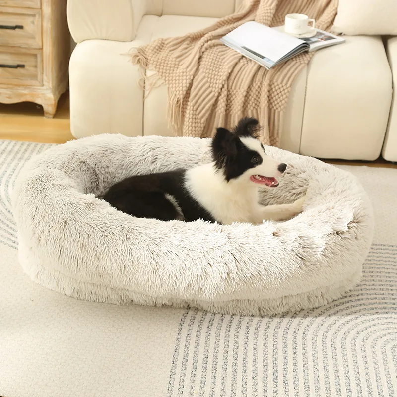 Memory foam orthopedic pet dog bed 3 faux fur long plush round custom waterproof wholesale luxury pet dog bed for dogs