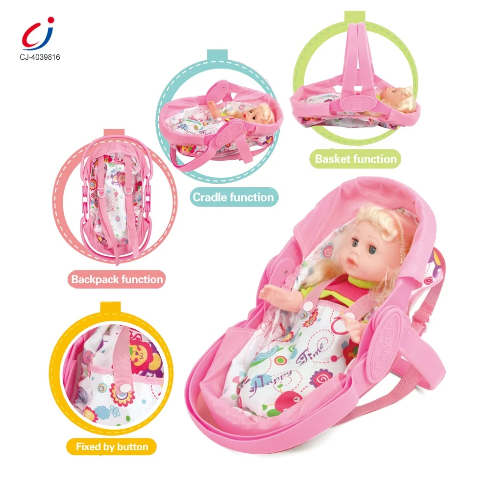 Chengji wholesale cheap pretend play drink water pee foldable pram cradle set baby 14 inch iron doll stroller toy