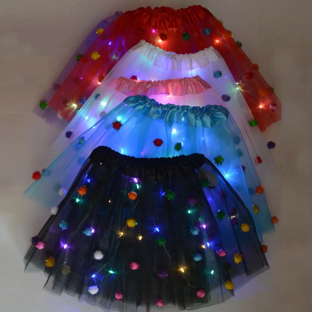 Fashion Kids Costume Children Short Skirts Girls Dance Glow Ballet Tulle LED Light Up Tutu Skirts