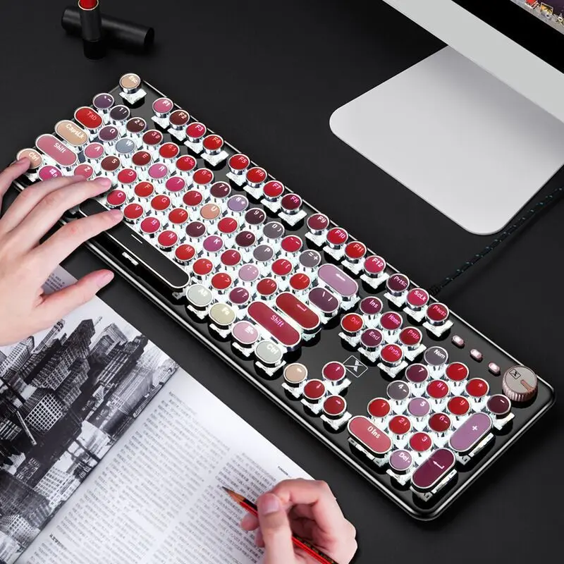 Mechanical lipstick keyboard Wrangler Internet celebrity punk retro laptop desktop keyboard