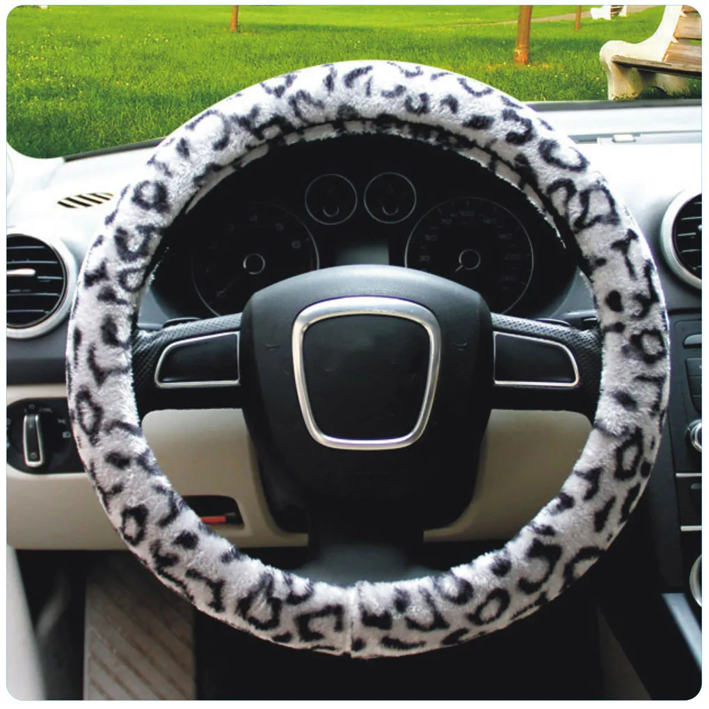 fashion leopard print winter fur 38cm car steering wheel cover