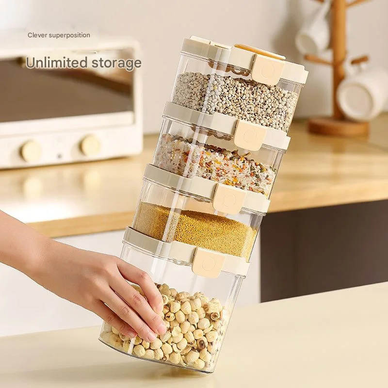 24 New Design Kitchen Food Storage  Stackable with Silicone Retractable Horn Opening Plastic Sealed Jar 700/1500/1900ml