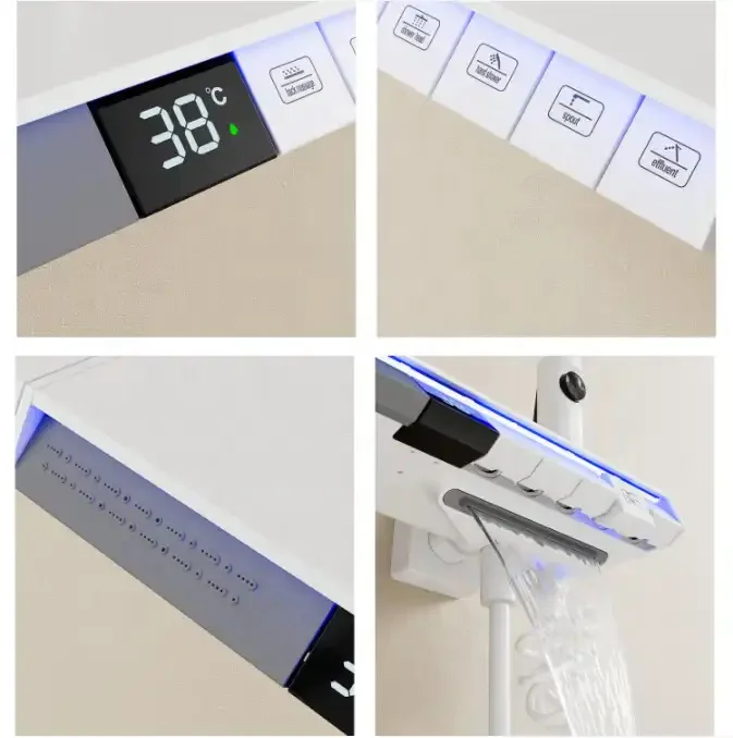 2024 new design bathroom white piano key thermostat shower head faucet luxury piano key hot cold shower set