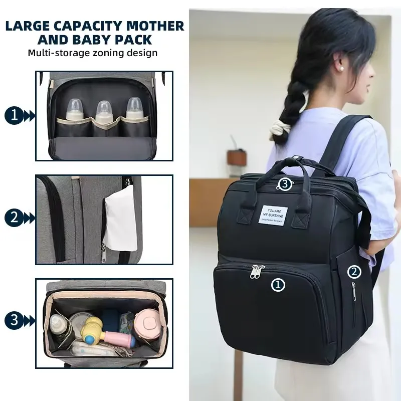 2024 New portable  Diaper Bag  Waterproof Maternity backpack foldable mommy bag Sac a couches with Bassinet for mom