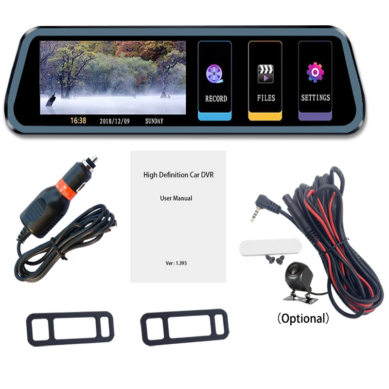 toguard dash cam dual camera 9.66inch mirror rear view camera