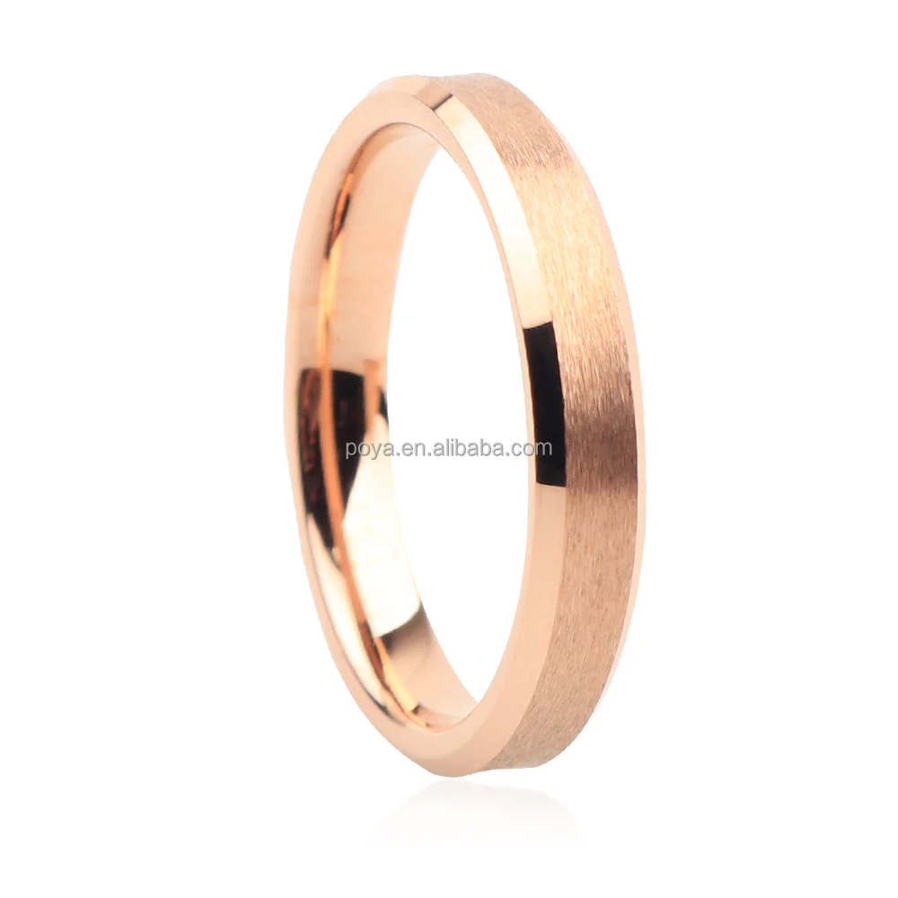 POYA Jewelry 2\4\6mm Bevel Edges Good Price Rose Gold Ring Tungsten Carbide