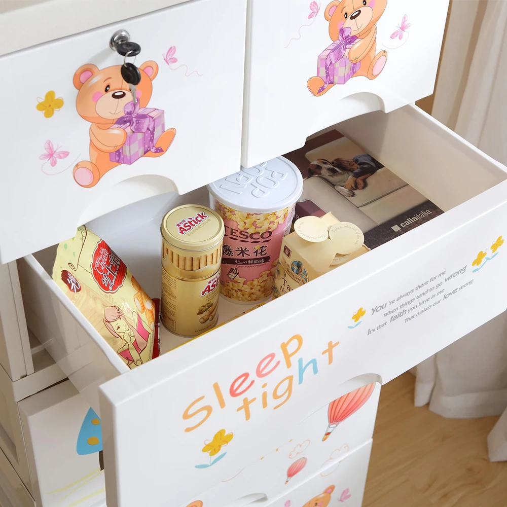 plastic storage drawer with lock kid drawer 4layers
