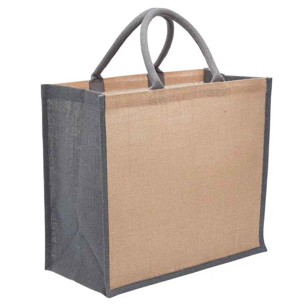 Wholesale Promotional Custom Logo Colorful Design Reusable Natural Linen Hessian Beach Burlap Jute Shopping Tote Bags