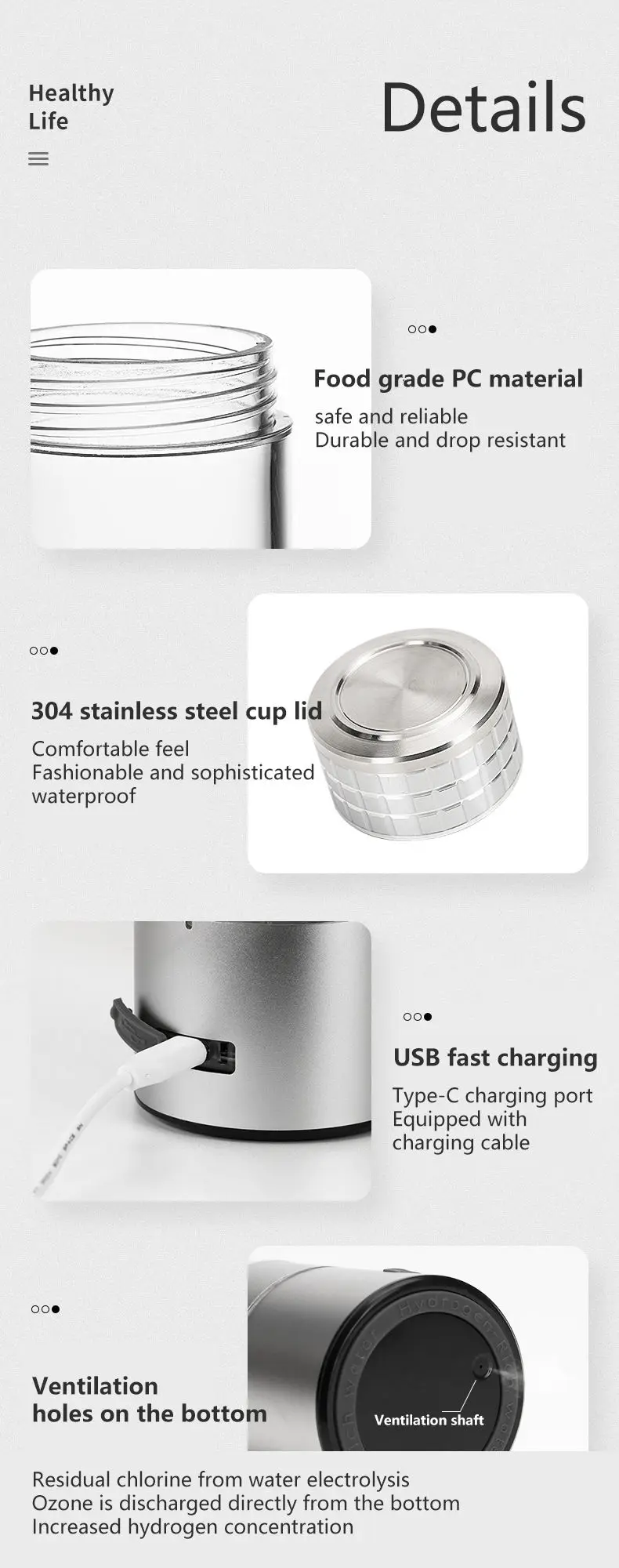 High Quality New H2 Wholesale Hydrogen Water Bottle Rechargeable Portable Hydrogen Rich Water Bottle