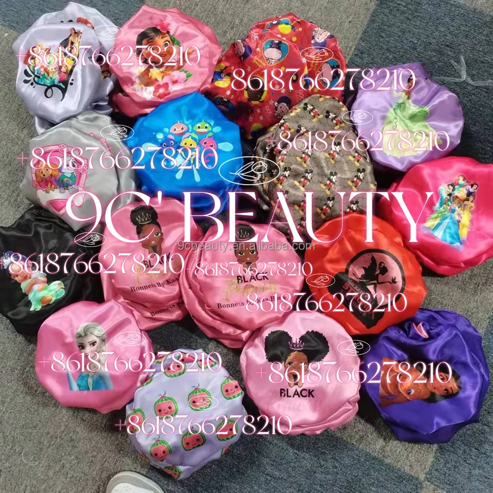 Factory small batch wholesale Double layer big lace high quality satin Custom silk kids bonnets