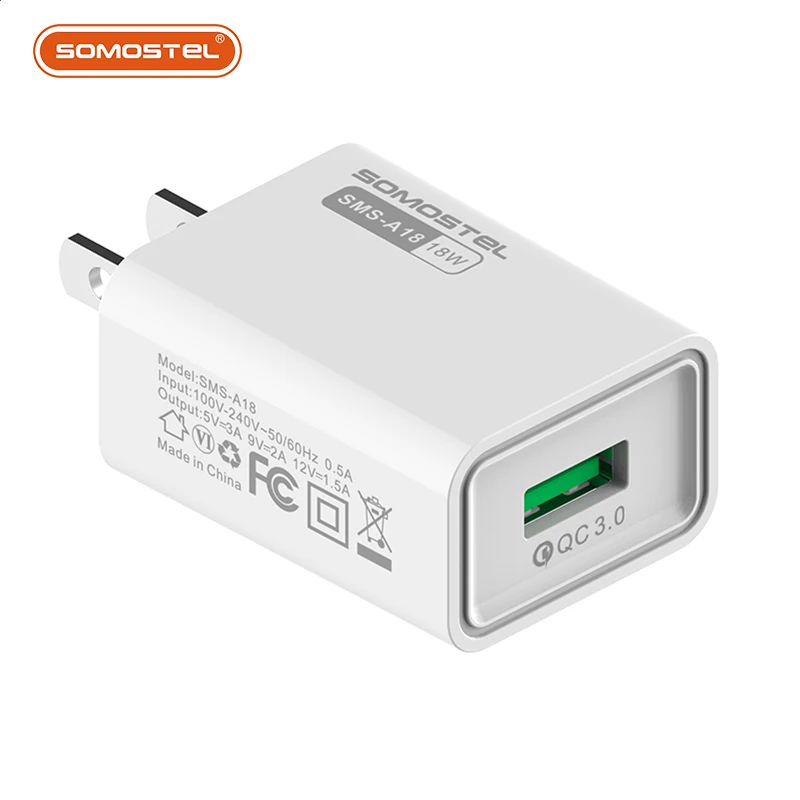 SOMOSTEL SMS-A18 QC3.0 18W 2 IN 1 FAST TRAVEL CHARGER + USB CABLE  US;EU   White