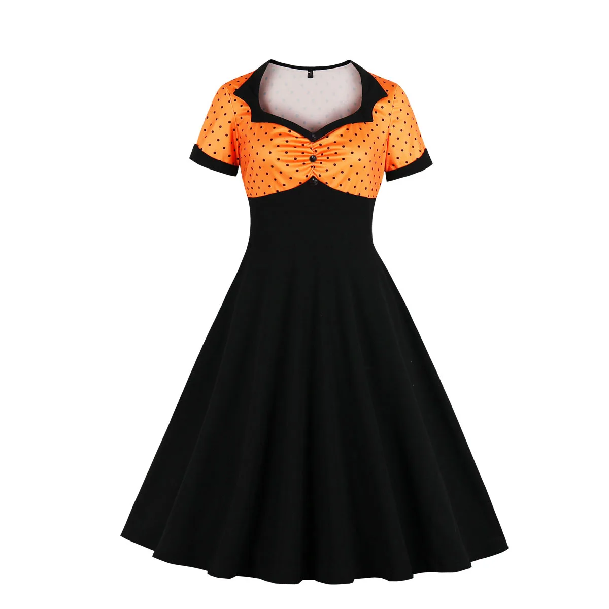 Elegant Dot Vintage Summer Women Short Sleeve High Waist Midi Party Dress Casual Rockabilly Vestidos Robe Femme