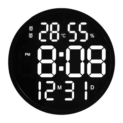 Popular Abs Wall Clock Display Date Temperature Round Digital Wall Alarm Clocks