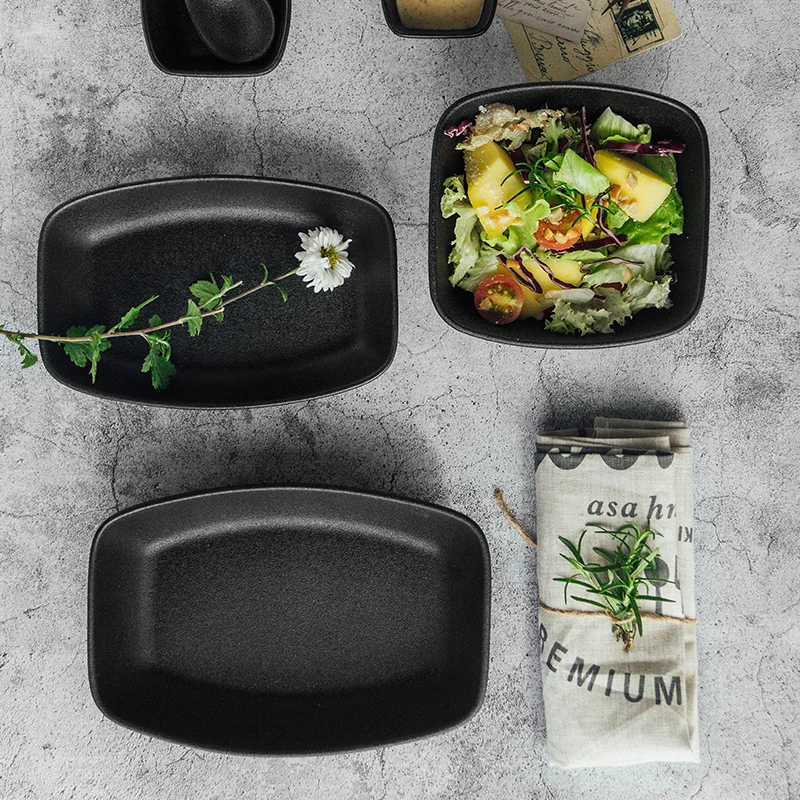 Amazon hot hotel ceramic black dish Japanese restaurant matte side plate sushi serving plates
