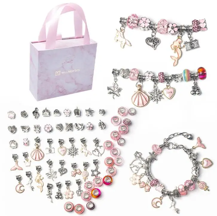 Набор для изготовления розового браслета для девочек, ювелирные изделия, браслеты с подвесками для рукоделия, подарочные украшения для взрослых и детей, новинка 2021