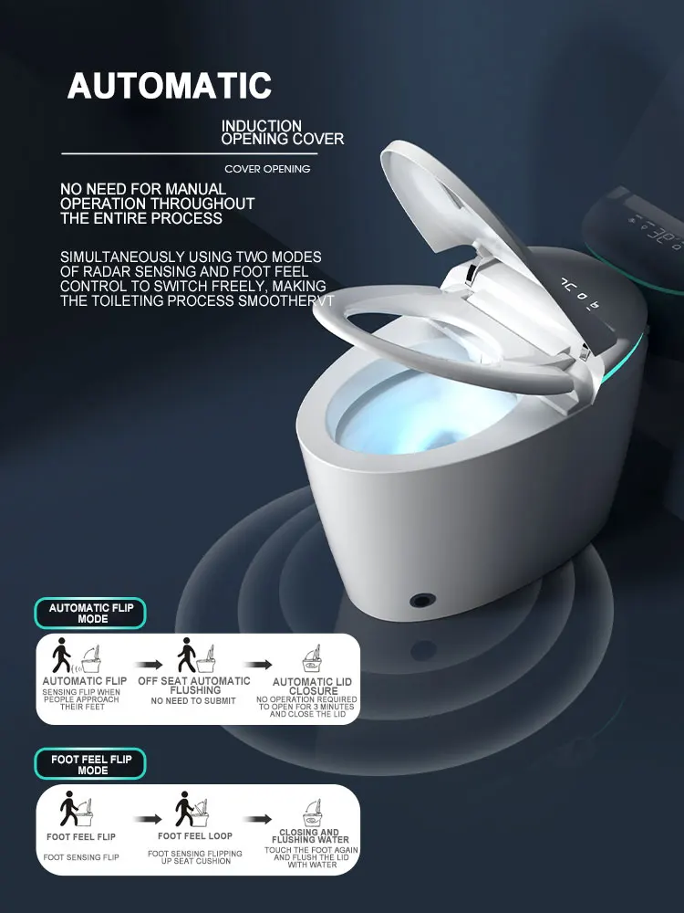 Dual Flush Toilet with Intelligent Smart Bidet Seat and Wireless Remote Control Chair Height Auto Flush, Auto Open Close
