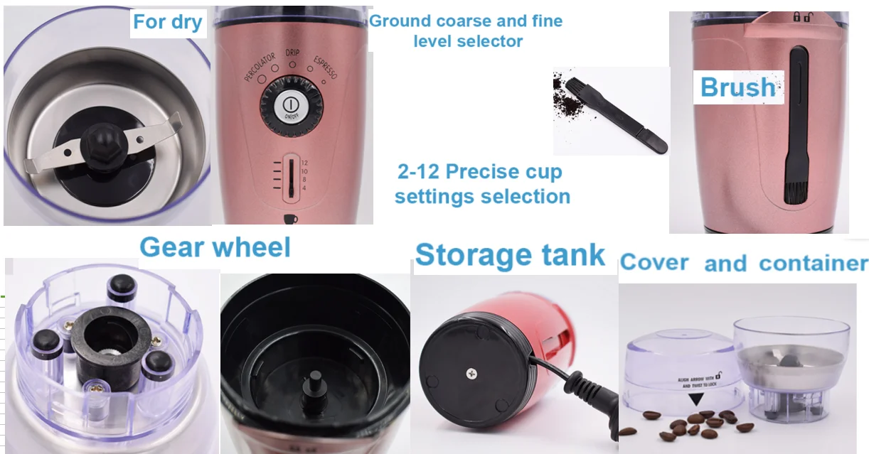 KWG-110 Hot Sale Cheap Mini Portable Adjustable Coffee Grinder household and commercial use for beans nuts spices