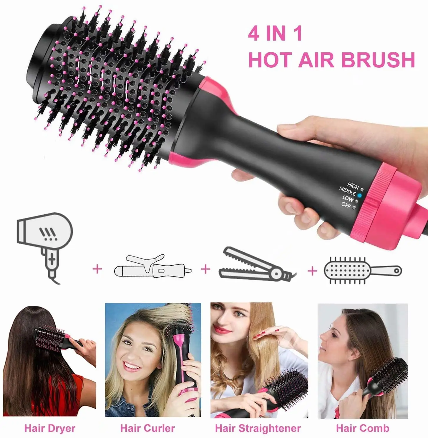 Hair dryer brush straightener and comb curler  3 in 1 Electric Negative Ion one-step  Hair Dryers and volumizer hot air brush