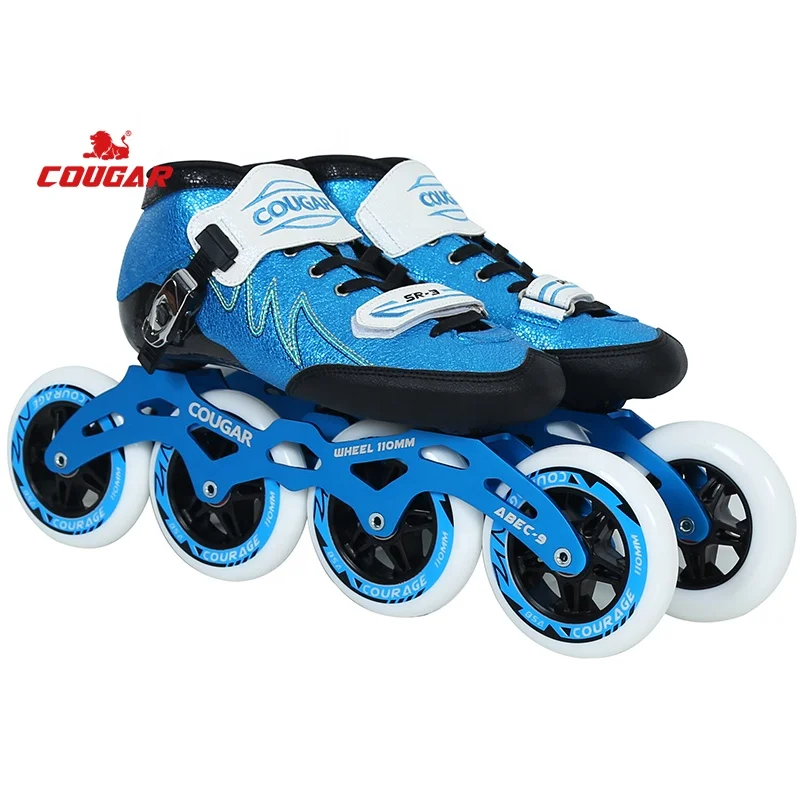 Factory Cougar Carbon Fiber Long Short Track Professional Speed Skates with 110Mm PU Big Wheel