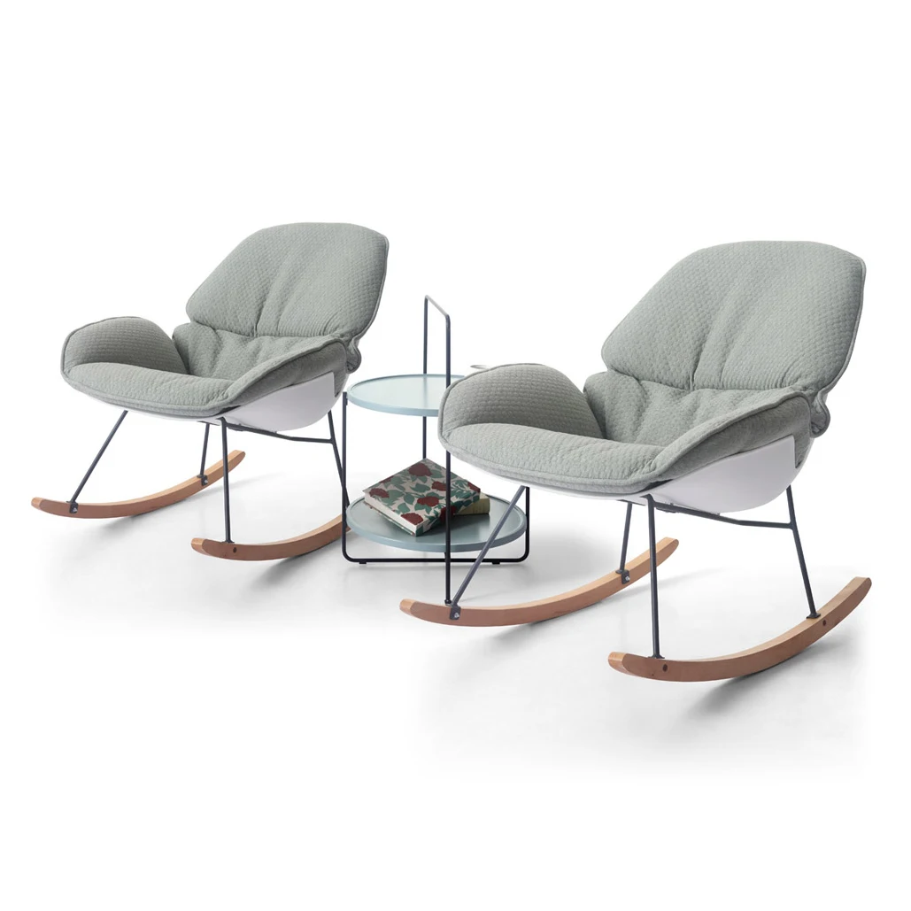 Modern Style Living Room Furniture wooden base fabric upholstered Leisure sofa chair rocking lounge chair
