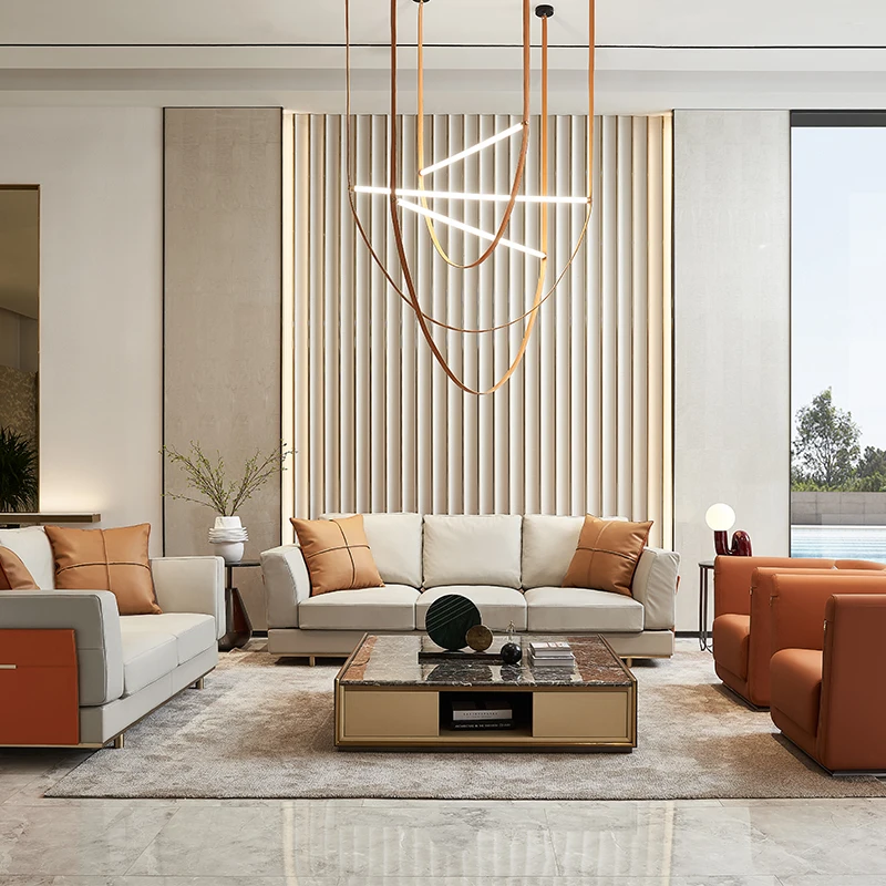 Секционная мебель Welliton OEM ODM в итальянском стиле, роскошный деревянный кожаный диван для гостиной