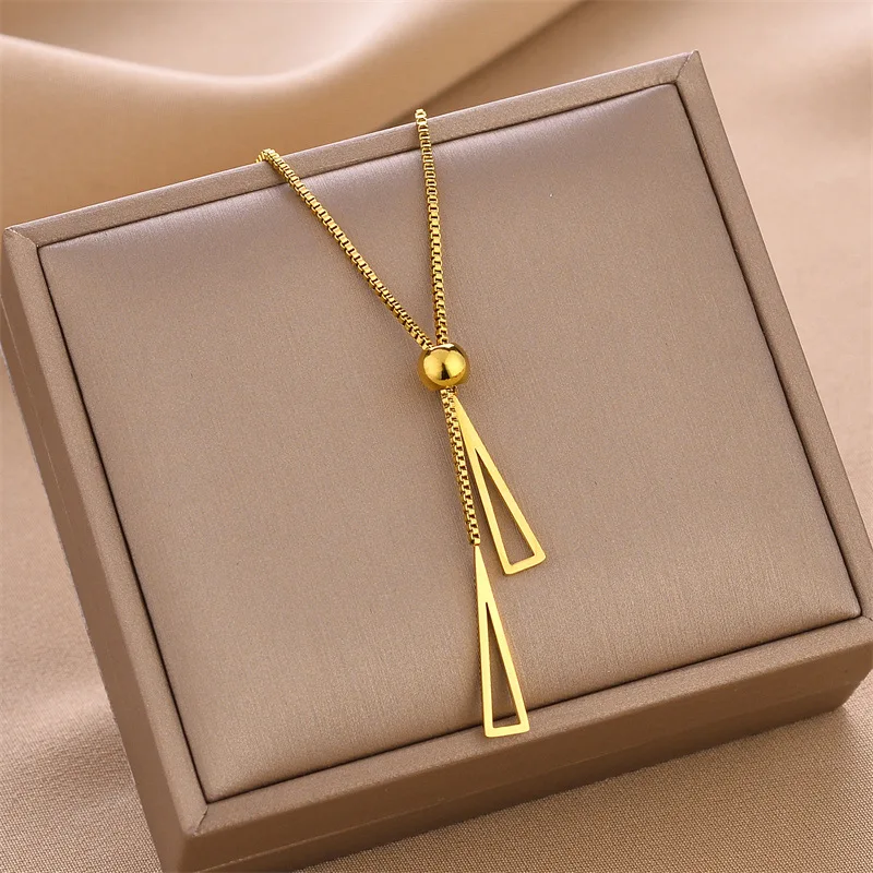 Adjustable Collar Pulling Triangle Tassel Box Chain Titanium Steel Jewelry Necklace