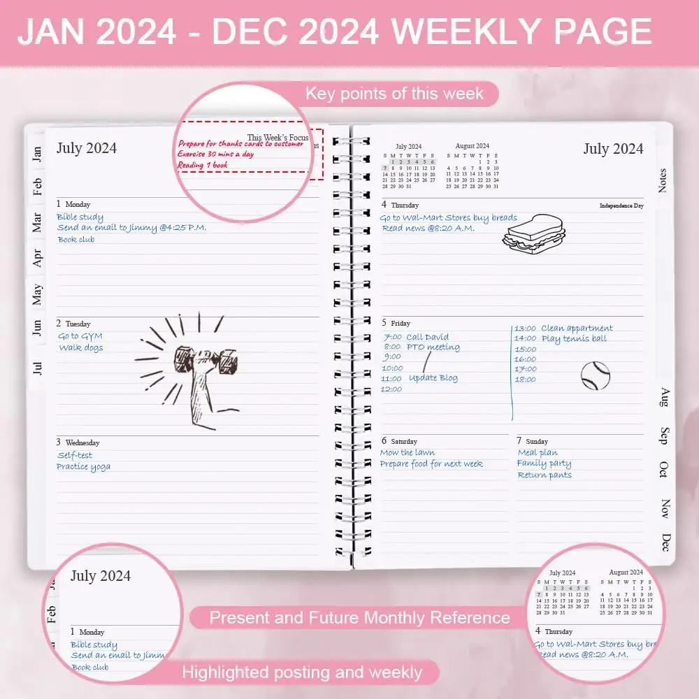 2024 Wholesale Pink Hard Cover Spiral A5 Custom Printing Weekly Daily Financial Order Budget Planner