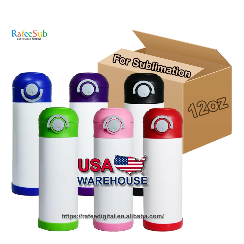 USA Warehouse 12oz 12 oz BPA Free Cute Insulated 304 Stainless Steel Blank Sublimation Water Bottle with Straw for Kids School