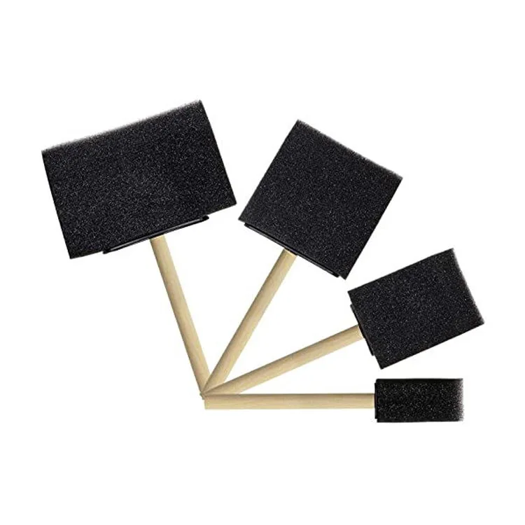 Xin Bowen Black 4 Pcs Sets Sponge Brush Wooden Handle Sponge Roller Children Education Diy Color Mud Toys