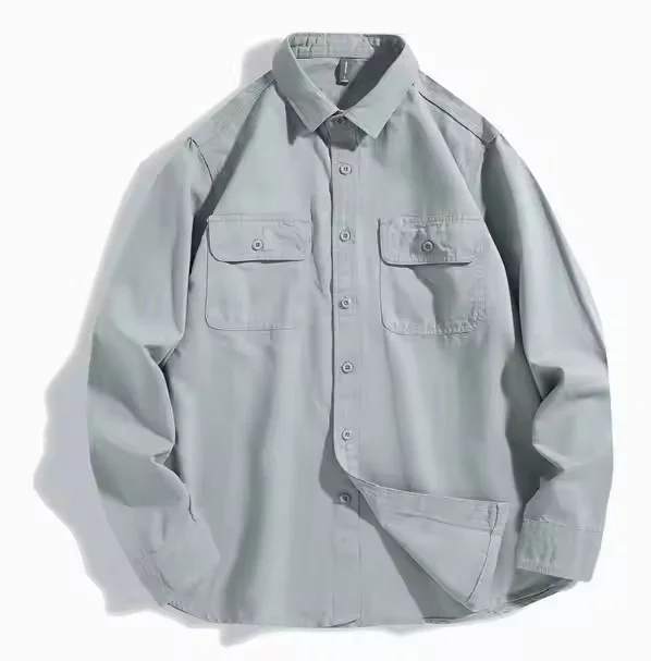 Осенняя Мужская Повседневная рубашка-Оксфорд с длинным рукавом однотонная 100% хлопковая двубортная ткань застежкой в деловом стиле