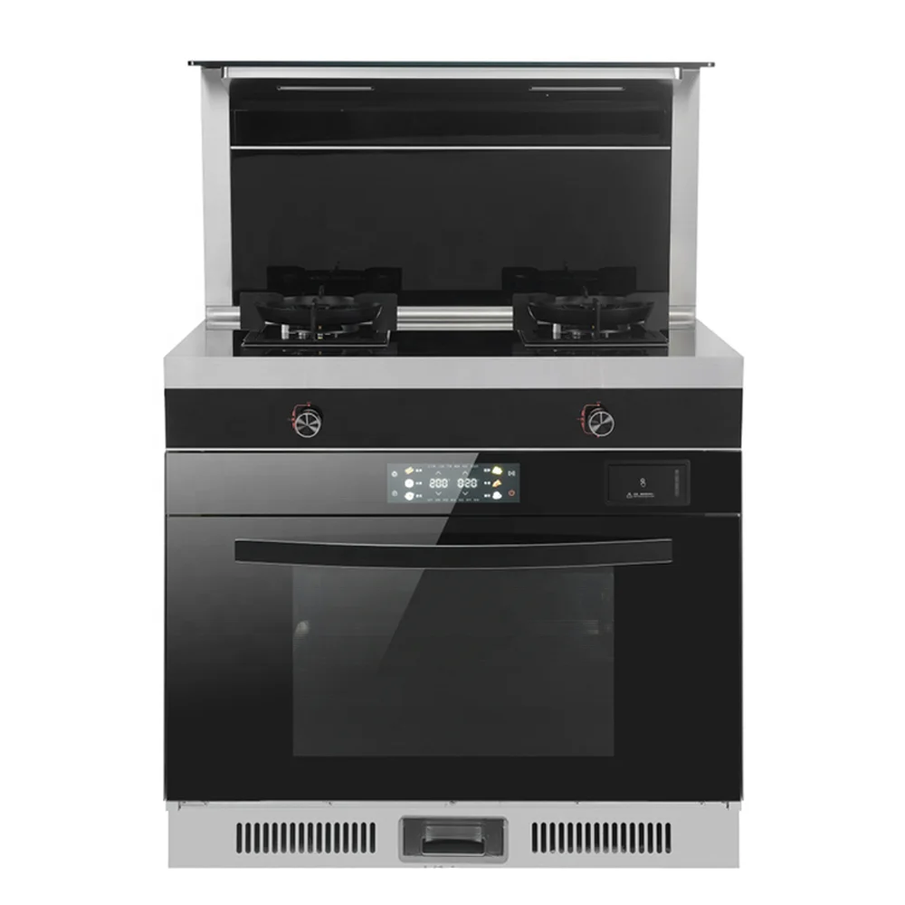 Home Kitchen 4 in 1 Integrated Stove In Cooker Multi-functional Gas Hob+range hood +Single Steam and Single Oven