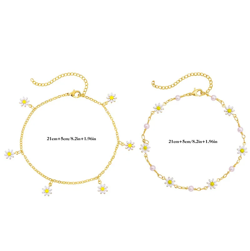 New Fashion Daisy Ankle Bracelet Ankle Decoration Summer Beach Daisy Pearl Anklets for Women