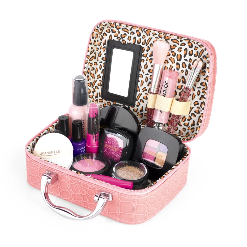 Real kids Pretend Play Beauty & Birthday Gift cute pink dress up game cosmetic bag  portable box Make Up Toys For Girl