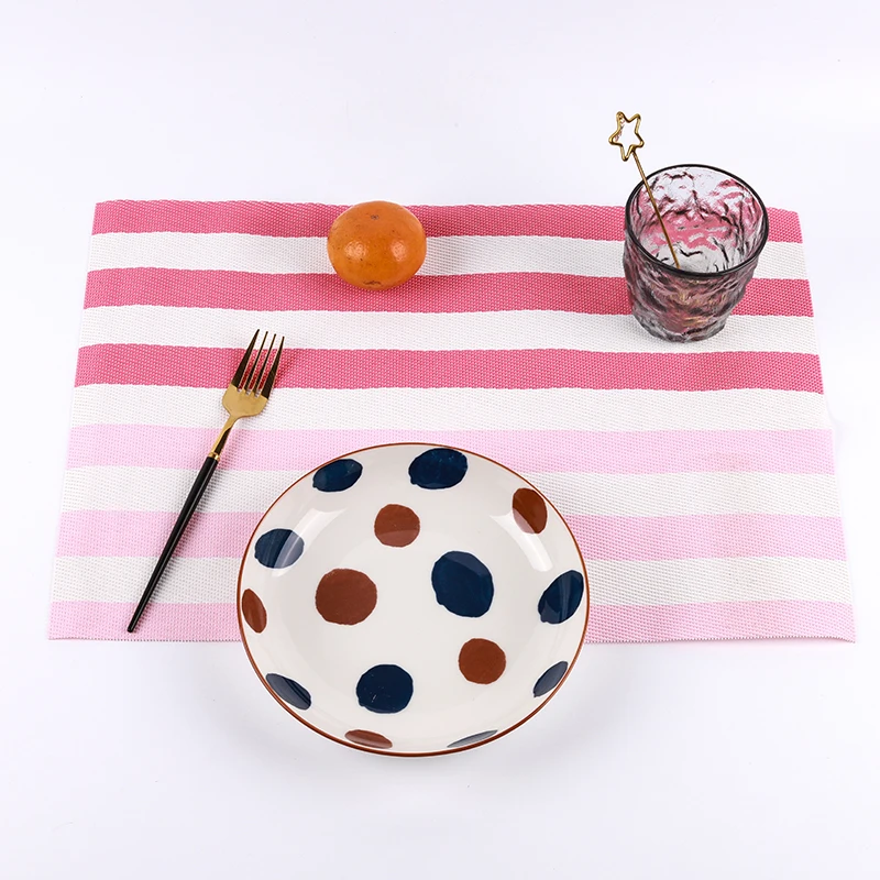 Warm Light Pink Gradient Stripe Waterproof Woven Vinyl Tablemat Pvc Placemat Bright Tablemats