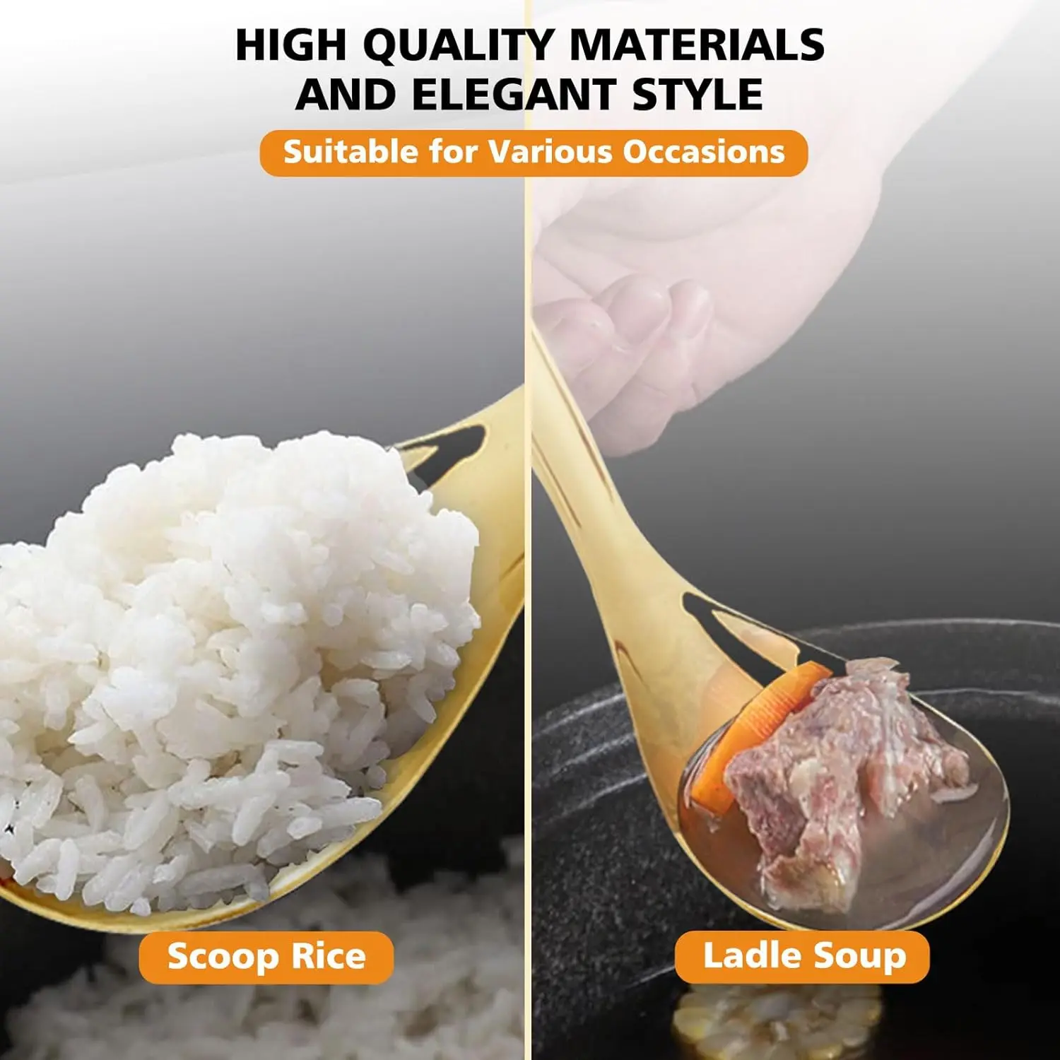 Hot Sale Kitchen Utensil Stainless Steel Big Round Soup Spoon Gold Silverware Parties Restaurant Metal Rice Scoop Serving Spoon