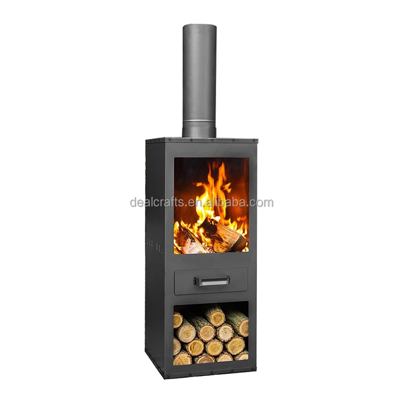 Chimenea Patio Heater Garden BBQ Fire Pit Outdoor Chimnea Steel Black Log Store