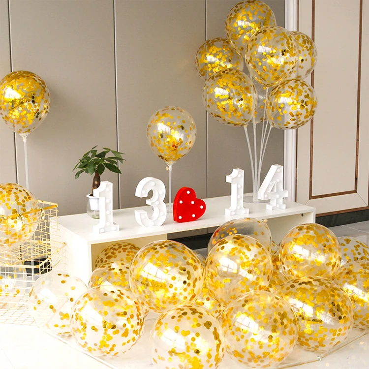 QAKGL Wedding decoration birthday party decoration 12 inch paper sequin balloon stuff golden bubble confetti balloon