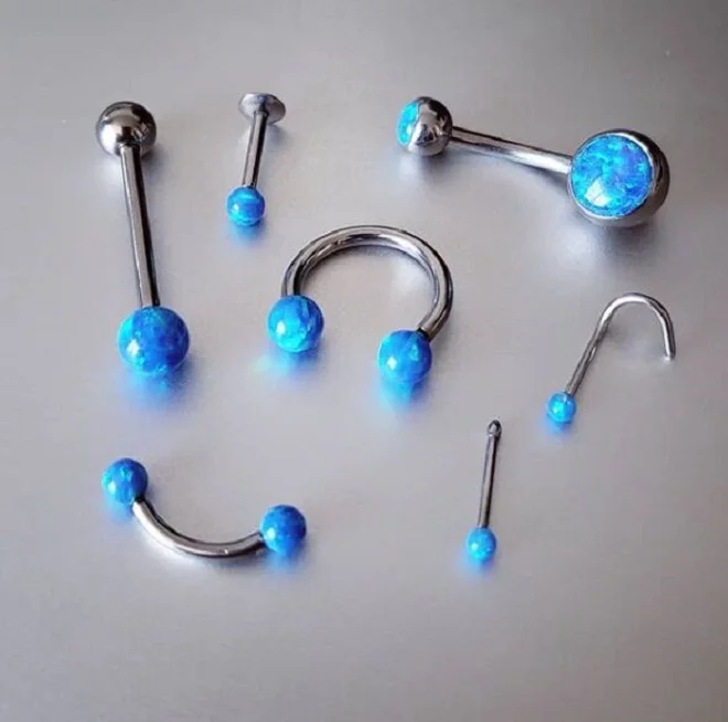 stainless steel opal belly eyebrow Labret Tongue Nose Ring BCR CBR body piercing  jewelry
