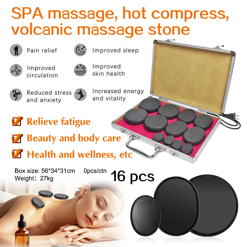 16 Pcs Basalt Hot Stones with Heater Kit Massage Stones for Home spa, Relaxing, Healing