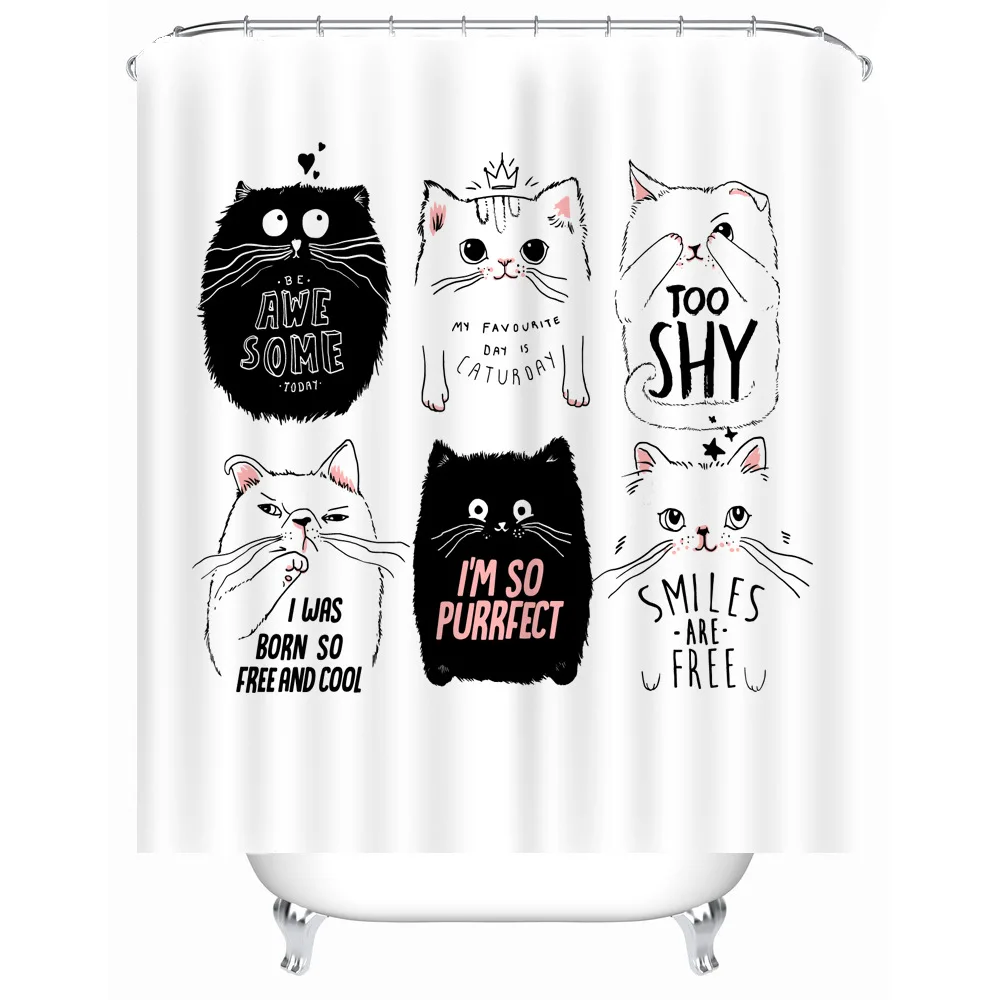 The 100% Polyester 3D Digital Printed Cartoon Cat Shower Curtain from China